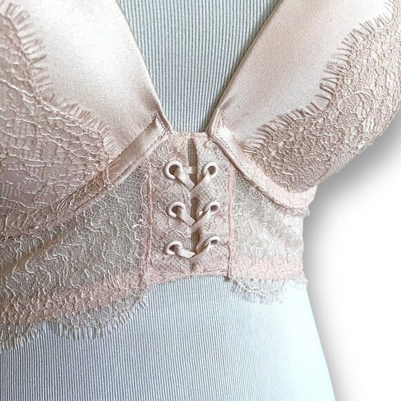 Victorias Secret Very Sexy Push Up Bra 32D Ballet Pink Lace High Neck Longline - Picture 5 of 9